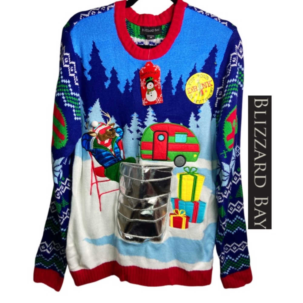 BLIZZARD BAY Ugly Christmas Reindeer Camping Sweater Men’s Size M